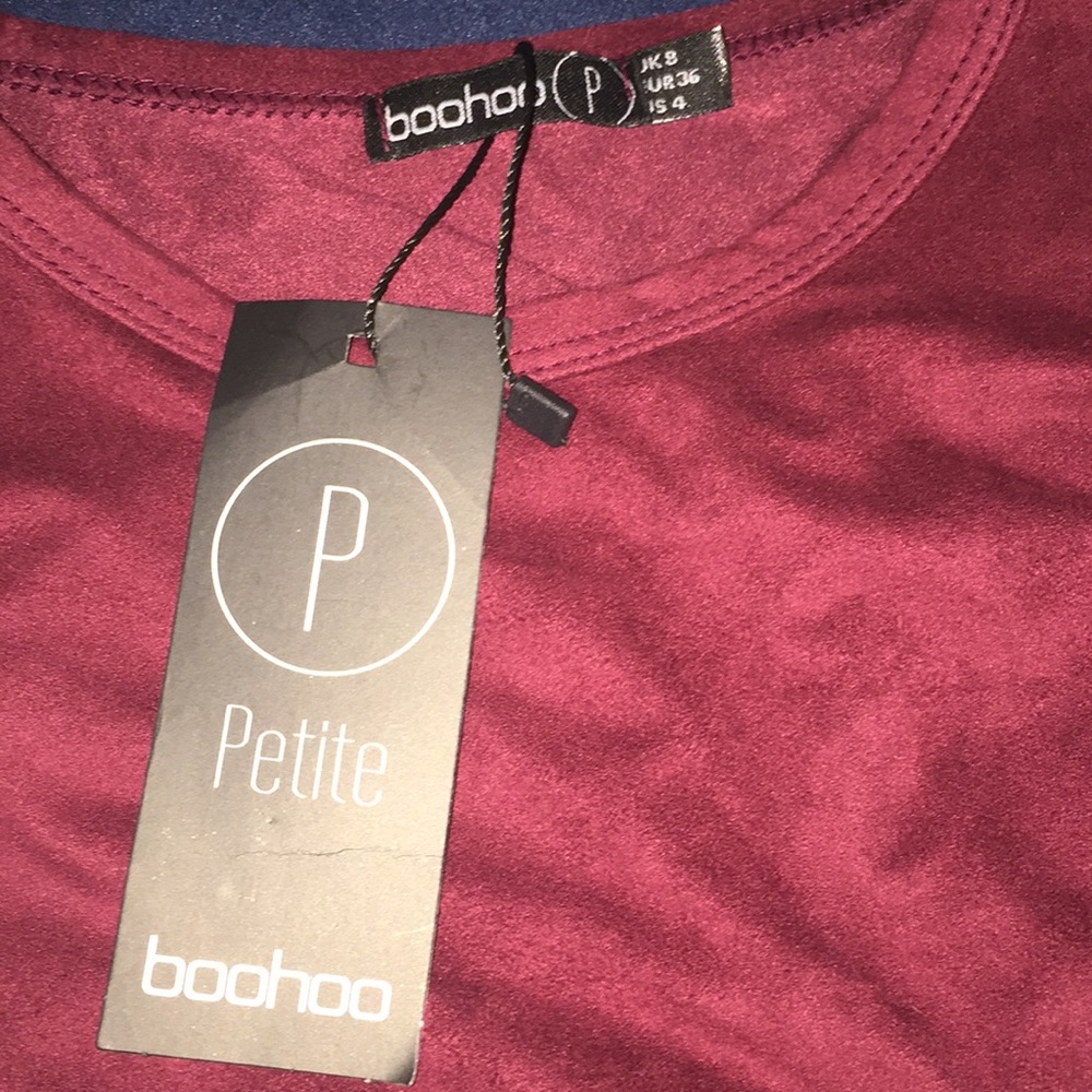 SOLD Petite Tia Suedette Curved Hem Mini Dress BERRY - Picture 6 of 6